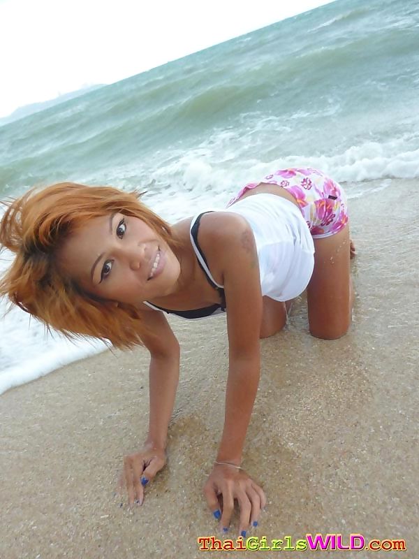 Skinny thai poses and shows her pussy on the beach - part 2199 page 1