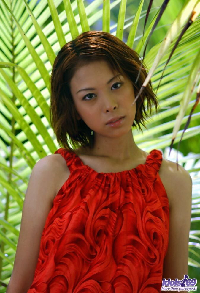 Alluring Japanese girl Minami Aikawa shows her perky tits amid lush greenery page 1