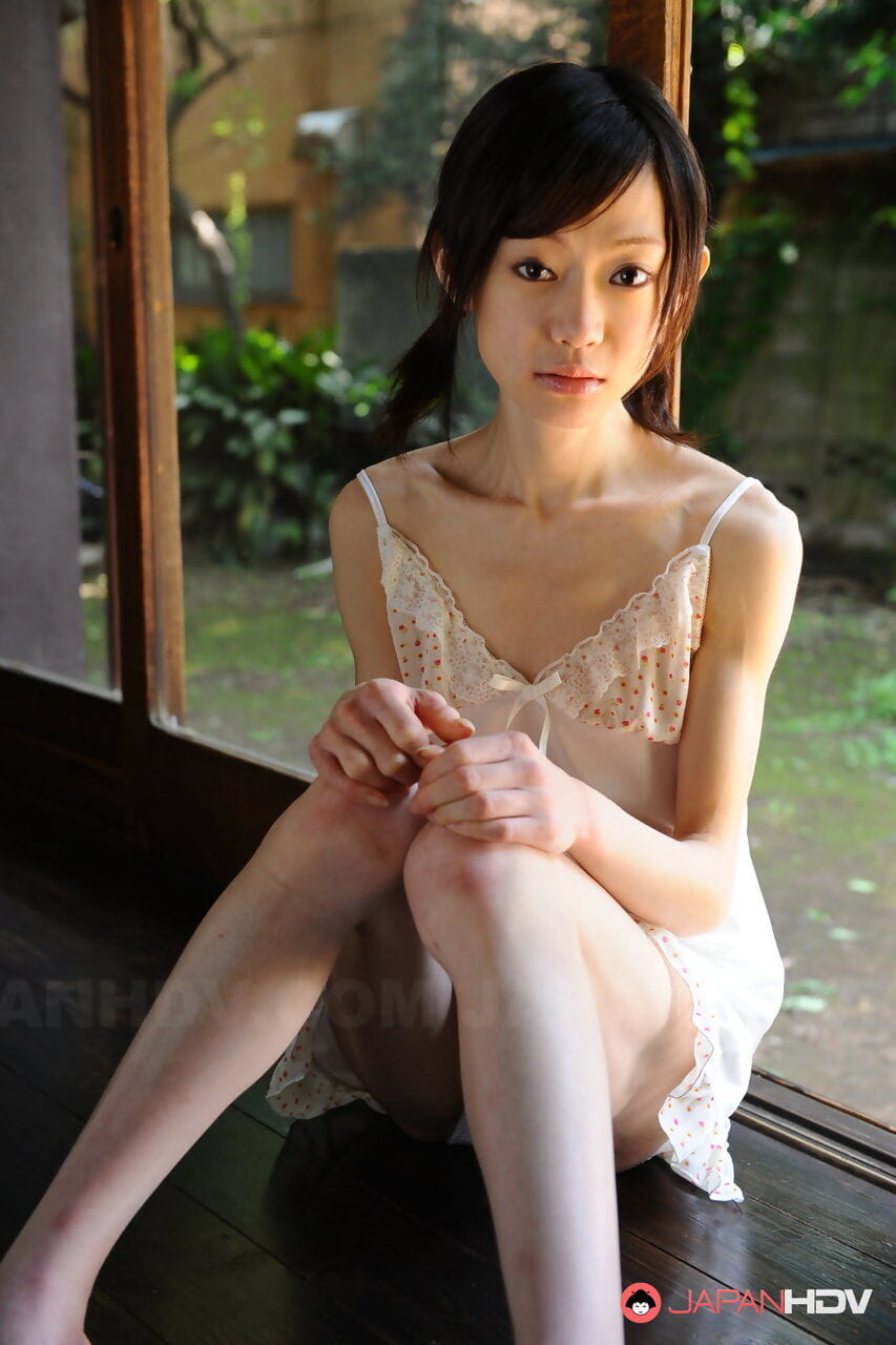 Tiny Japanese girl Aoba Itou models non nude in satin lingerie page 1