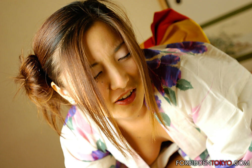 Busty Japanese girl Kasumi sucks and fucks her man wearing a kimono page 1