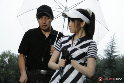Japanese female golfer Michiru Tsukino sports creampie after sex with coach