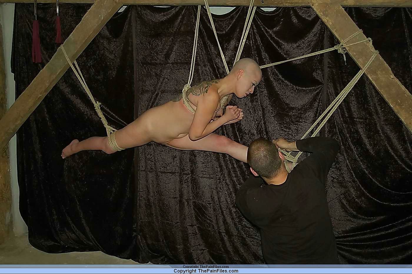 Bondage supermodel kumimonsters struggling with the ropes in bound suspension! - part 728 page 1