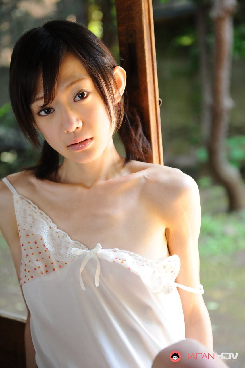 Tiny Japanese girl Aoba Itou models non nude in satin lingerie page 1
