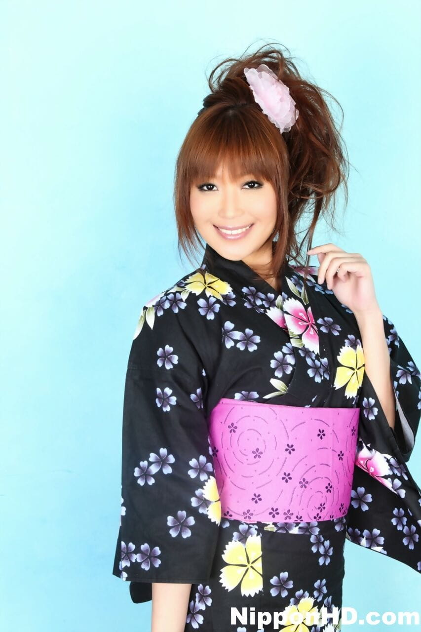 Hot Japanese model hikes her kimono to expose her satin panties page 1